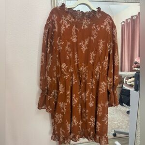 SHEIN Rust Floral Long Sleeve Dress